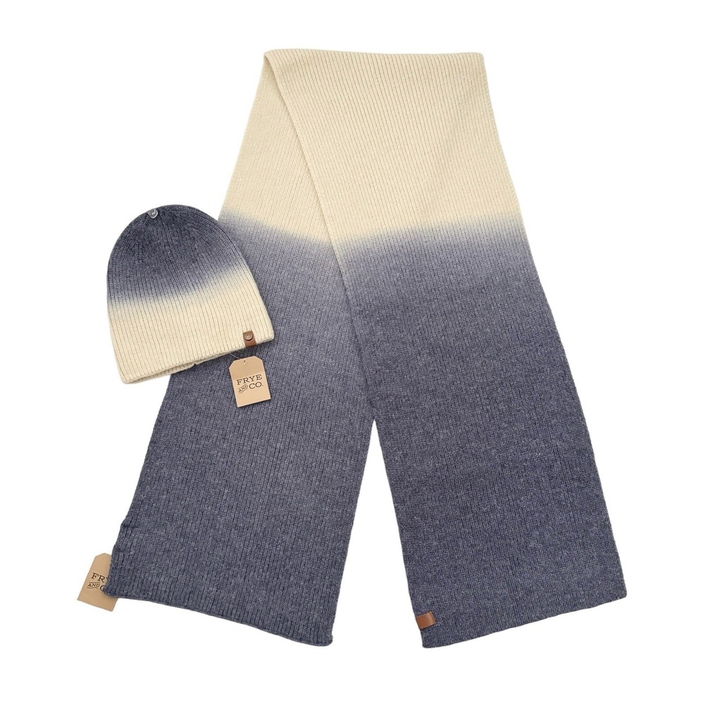 NEW w/ TAGS - Frye & Co. Scarf and Hat DIP DYE - Ivory Blue